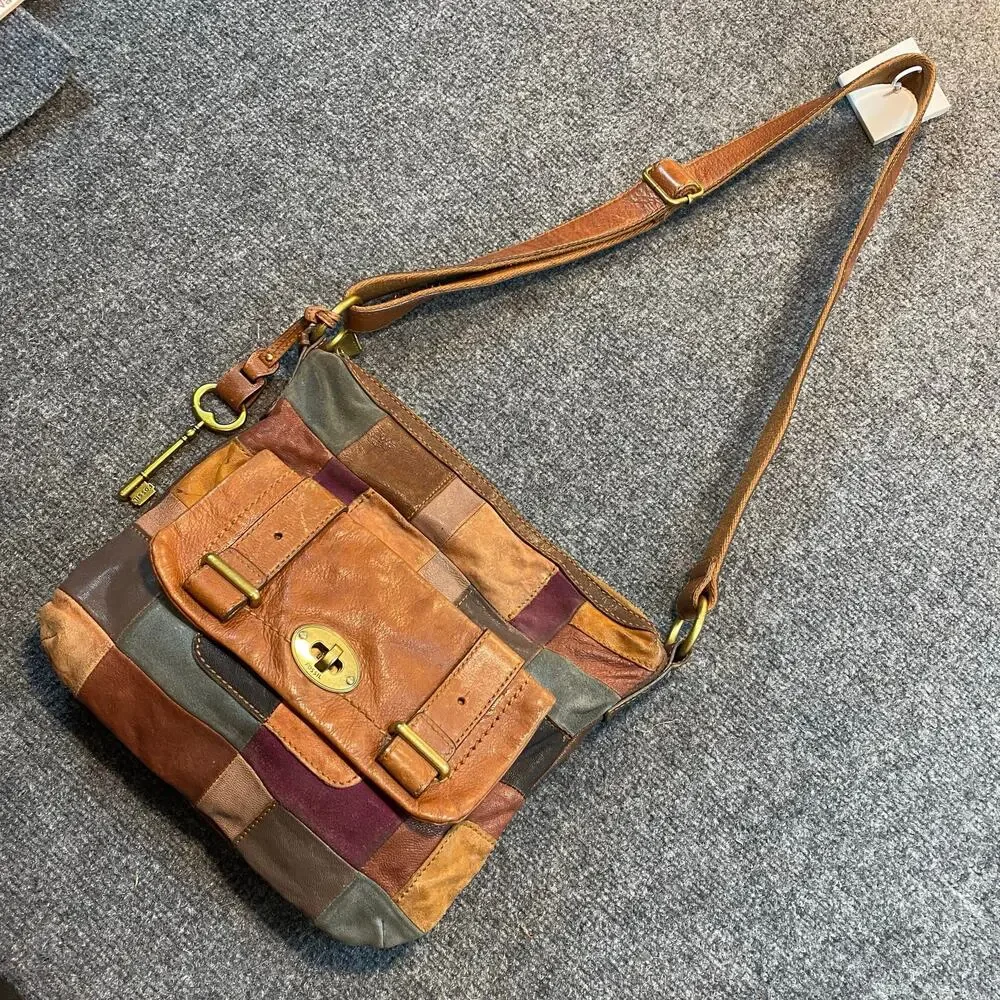 Rare Vintage Fossil Mason Patchwork Leather Crossbody Bag Purse Shoulder Bag